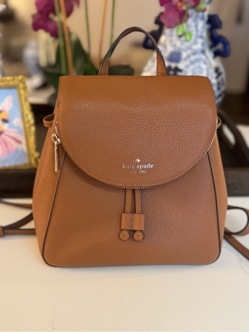 🤎🤎 NWOT KATE SPADE BRITISH TAN PEBBLE LEATHER LEILA FLAP BACKPACK! 🤎🤎